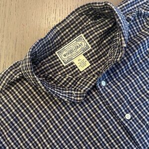 Woods & Gray Men’s XL Blue Plaid Button Down Shirt 100% Cotton Short Sleeve
